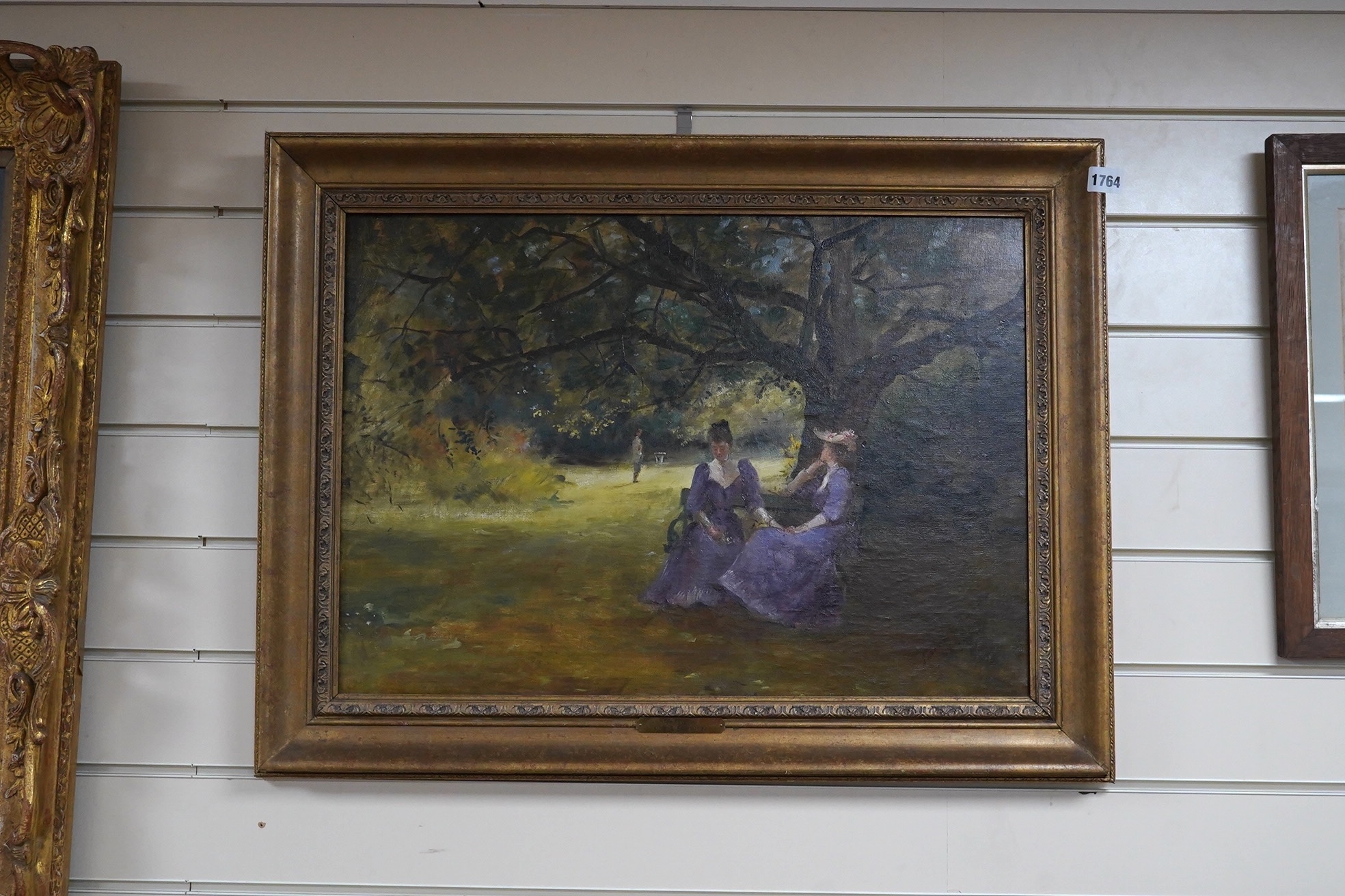 Lilian Elizabeth Rands (1865–1943), oil on canvas, ‘The Proposal’, signed and dated 1892, 42 x 59cm, applied plaque to the frame. Condition - good